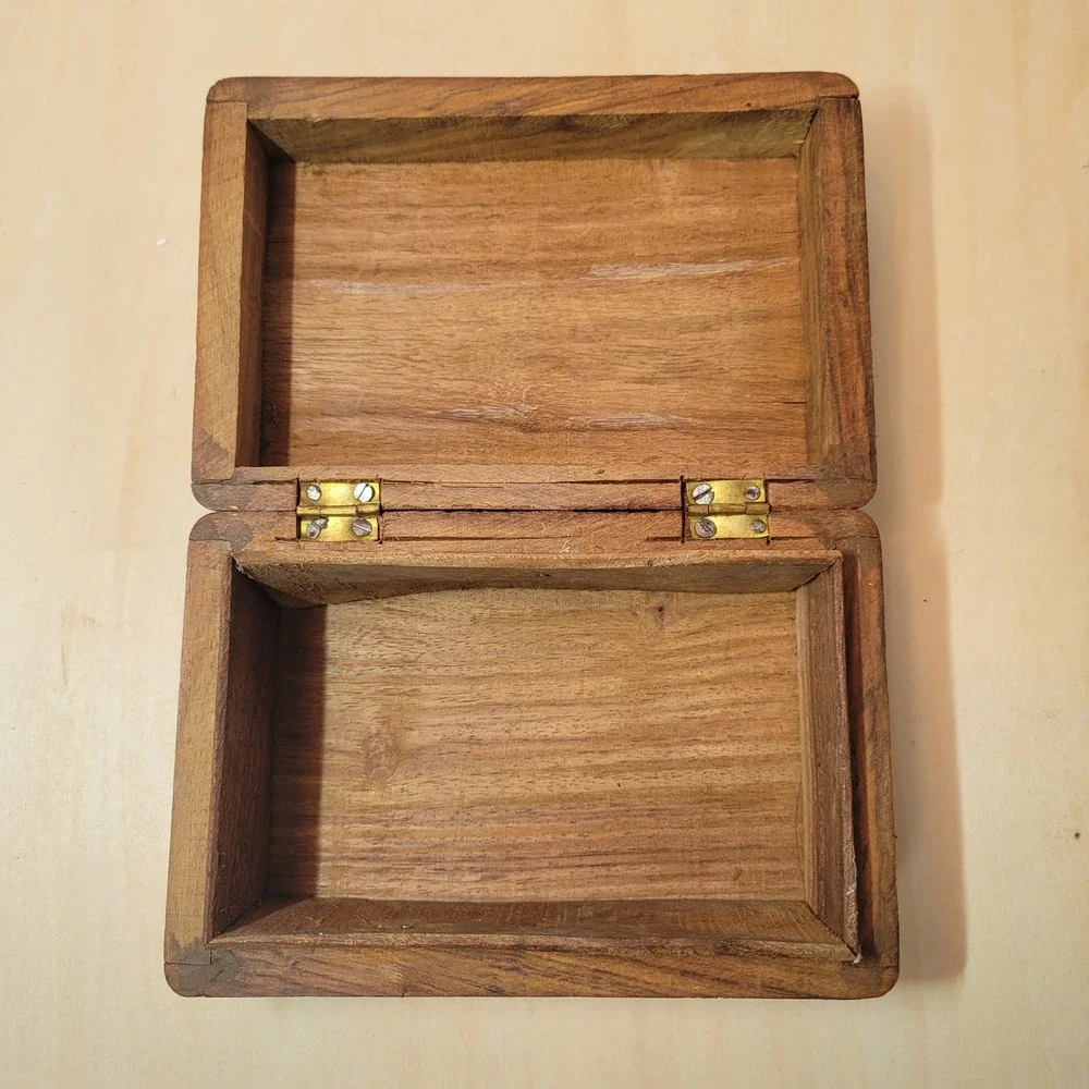 Vintage Carved‎ Wood Trinket Box Jewelry Keepsake Decorative Storage India
